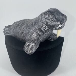 Walrus Sculpture by Wolf Sculptures Canada 5" Long Vintage Carved Soapstone Gift